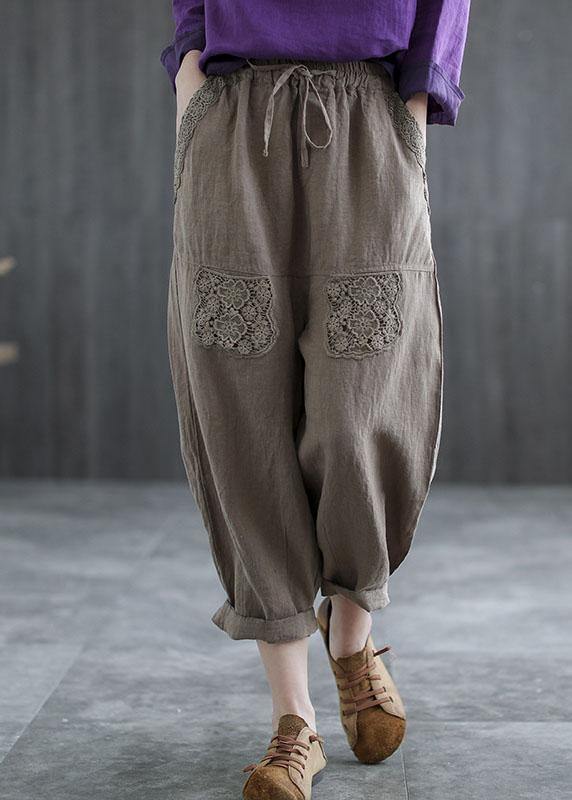 Boutique Mulberry Embroidered Harem Crop Summer Linen Harem Pants