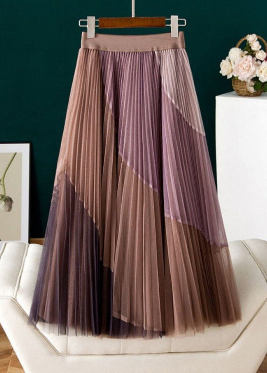 Purple Print Pleated Fall Skirts