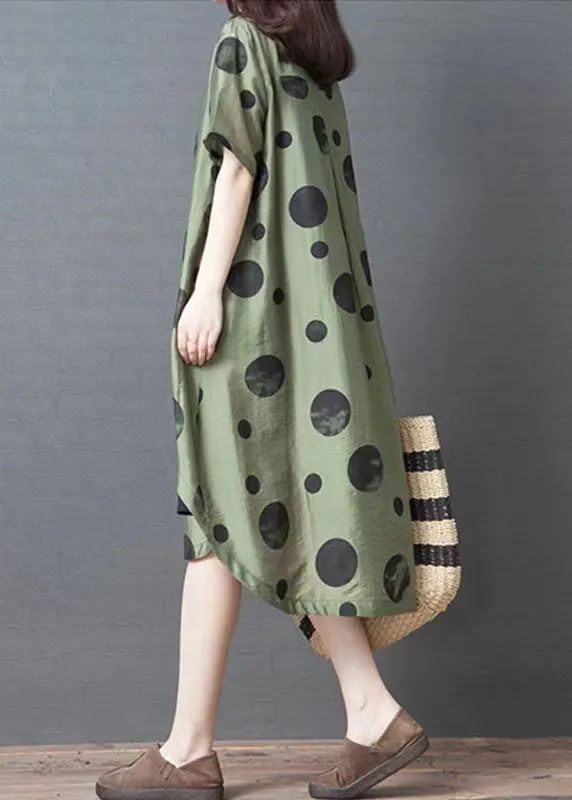 White Dotted Cotton Blend Dresses to Get Cotton Blend Stand Collar Tunic Summer Dresses