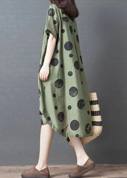 White Dotted Cotton Blend Dresses to Get Cotton Blend Stand Collar Tunic Summer Dresses