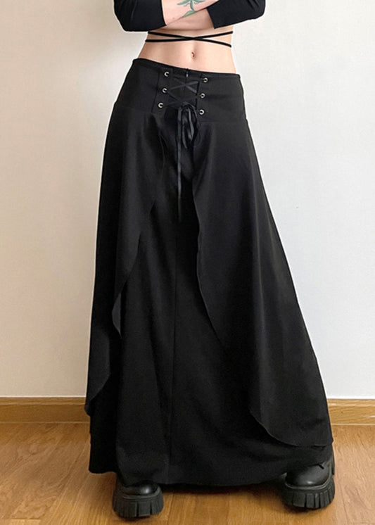 New Black Lace Up High Waist Cotton Skirts Summer