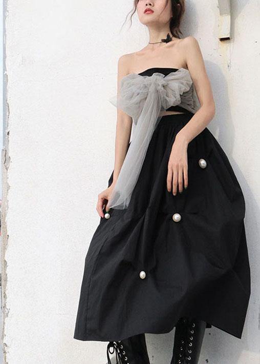 High Waist Style Black Nail Bead Summer a Line Skirts