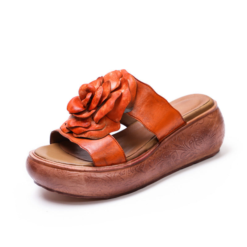 Leather Platform Slippers