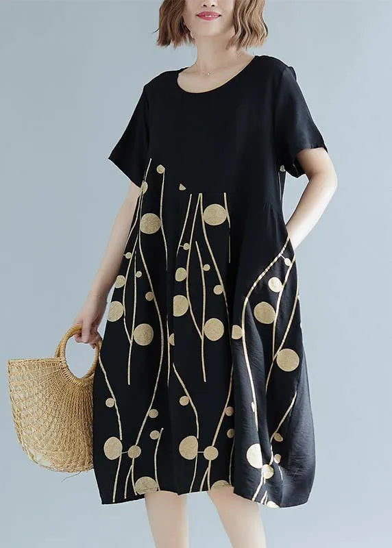 Simple White Print Cotton Linen Tunics Wild Daily Summer Dress