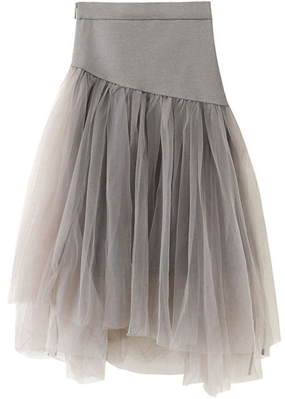 Black High Waist Asymmetrical Patchwork Tulle Skirt Summer