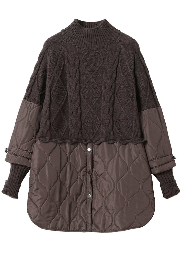 Chocolate Knit Patchwork Fine Cotton Filled Mid Dresses Spring