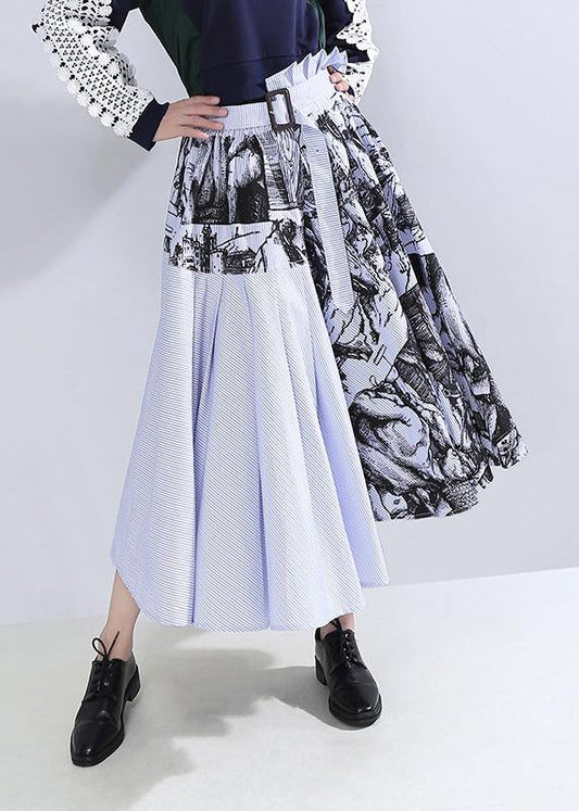 Fall New Wild Patchwork Skirts High Waist Asymmetric Maxi Skirts