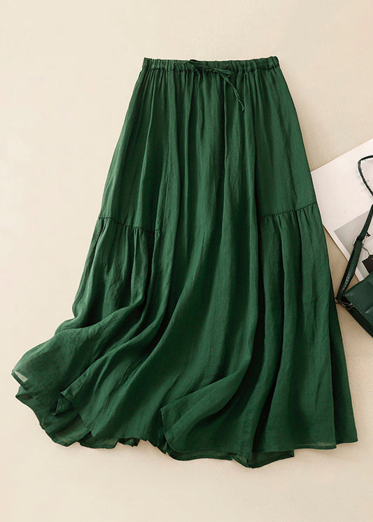 Loose Green Wrinkled Elastic Waist Linen Skirts Summer