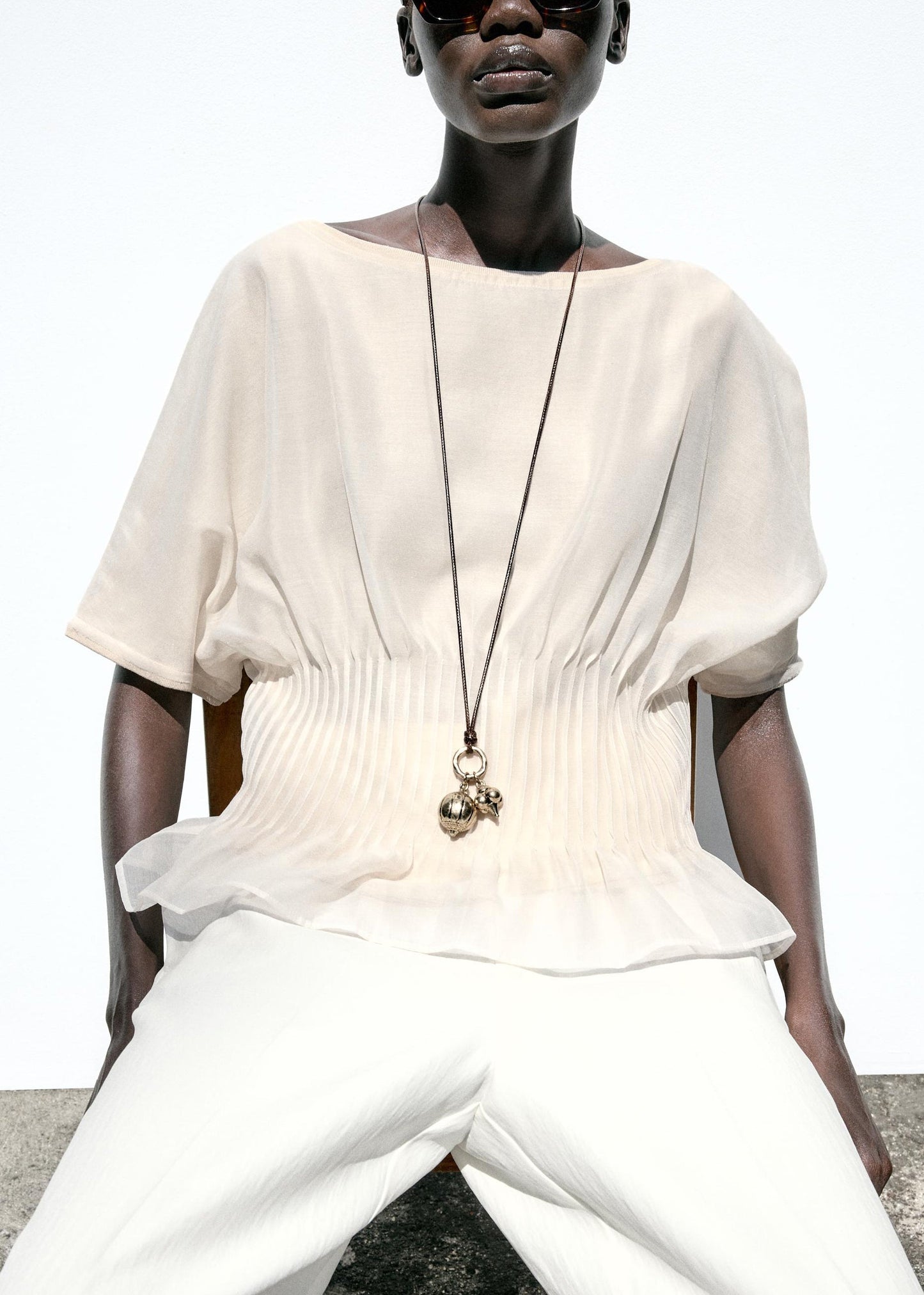 Beige Wrinkled Tulle Patchwork Cotton Knit T Shirts Summer