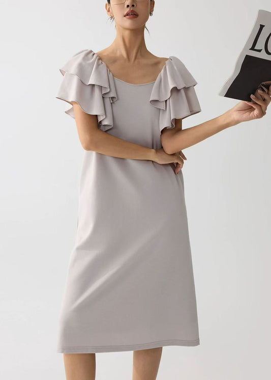 Apricot Cotton Work Straight Dress Butterfly Sleeve