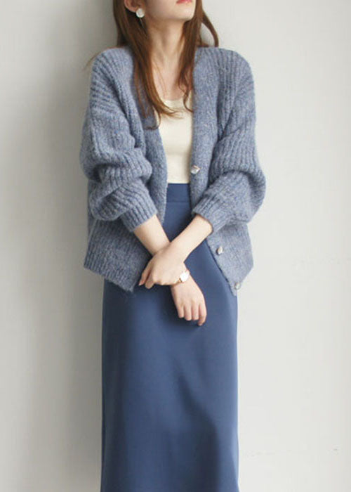 Fine Blue Button Woolen Cardigan Winter