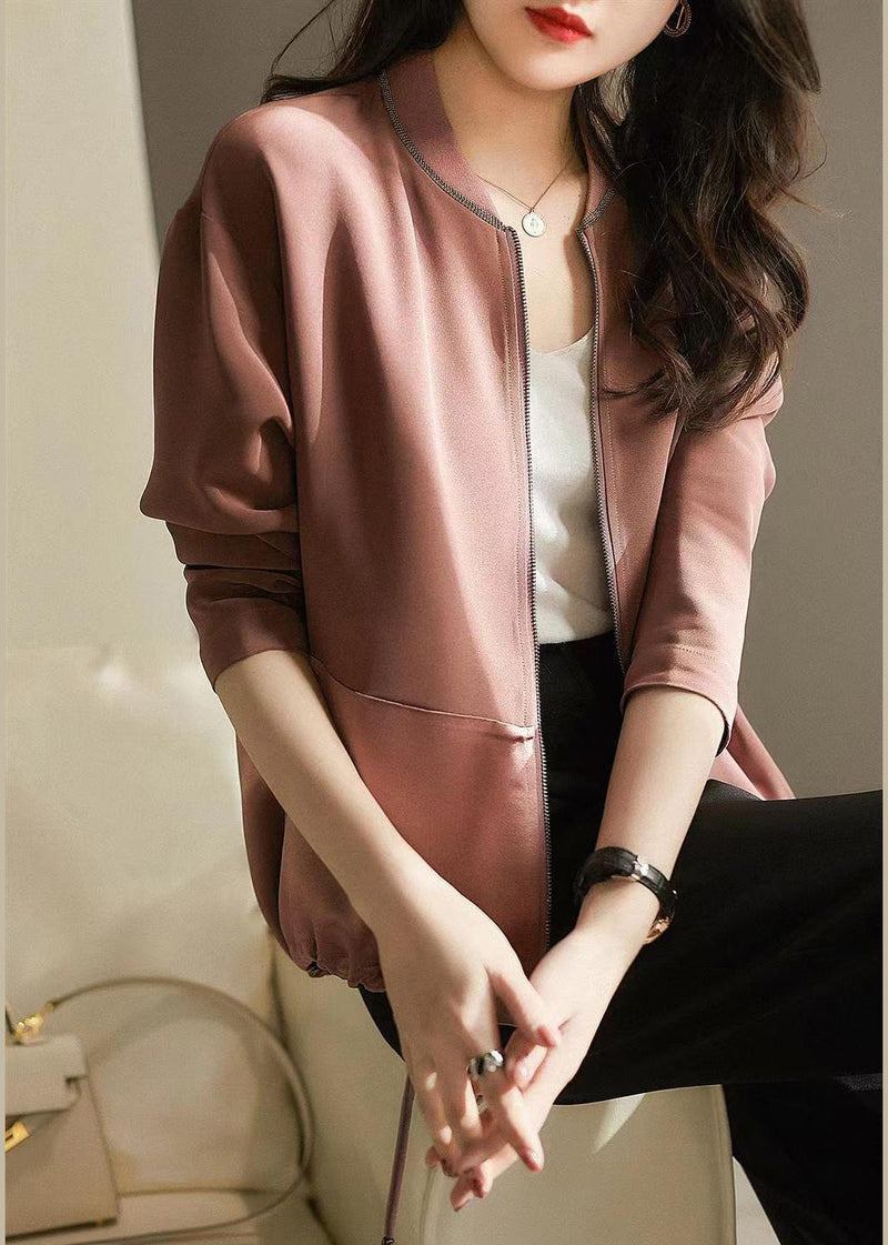 Purple Pink Zip Up Patchwork Drawstring Cotton Jacket Fall