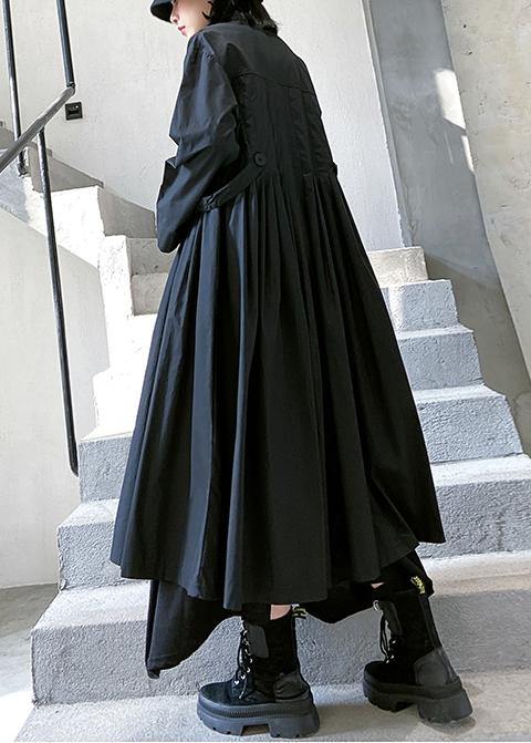 Loose Lapel Cinched Fine Coats Black Baggy Coat