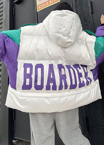 White Hooded Graphic Warm Winter Cotton Winter Jacket