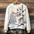 Christmas Cat Art Women's Cozy Plush Sweater elevenforest