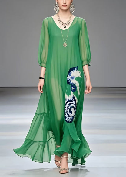 Tea Green Oversized Print Chiffon Beach Dress Summer