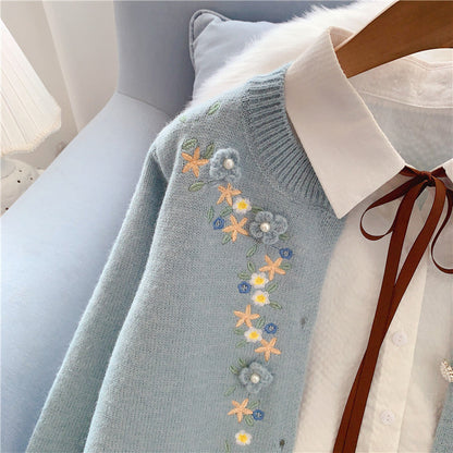 Gentle Fengsen Department Hand Embroidered Flower Sweater Coat 5053