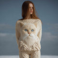 Cute Cat Face Embroidered Soft Cozy Knit Sweater