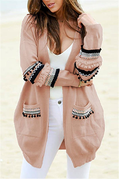 Cording Knitted Cardigan - Gray