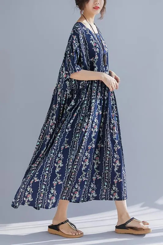 French O Neck Extra Large Hem Cotton Linen Soft Surroundings Runway Art Dress Summer