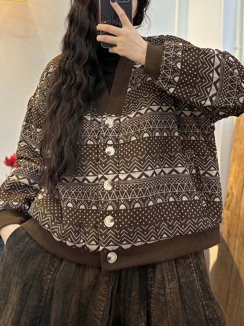 Plaid Print Button V-neck Loose Jacket
