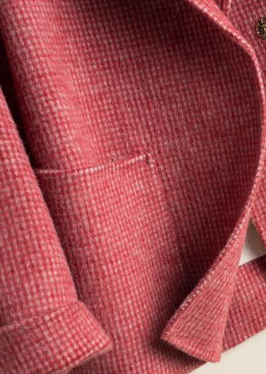 French Notched Pockets Tunic Coat Rose Plaid Daily Outwear