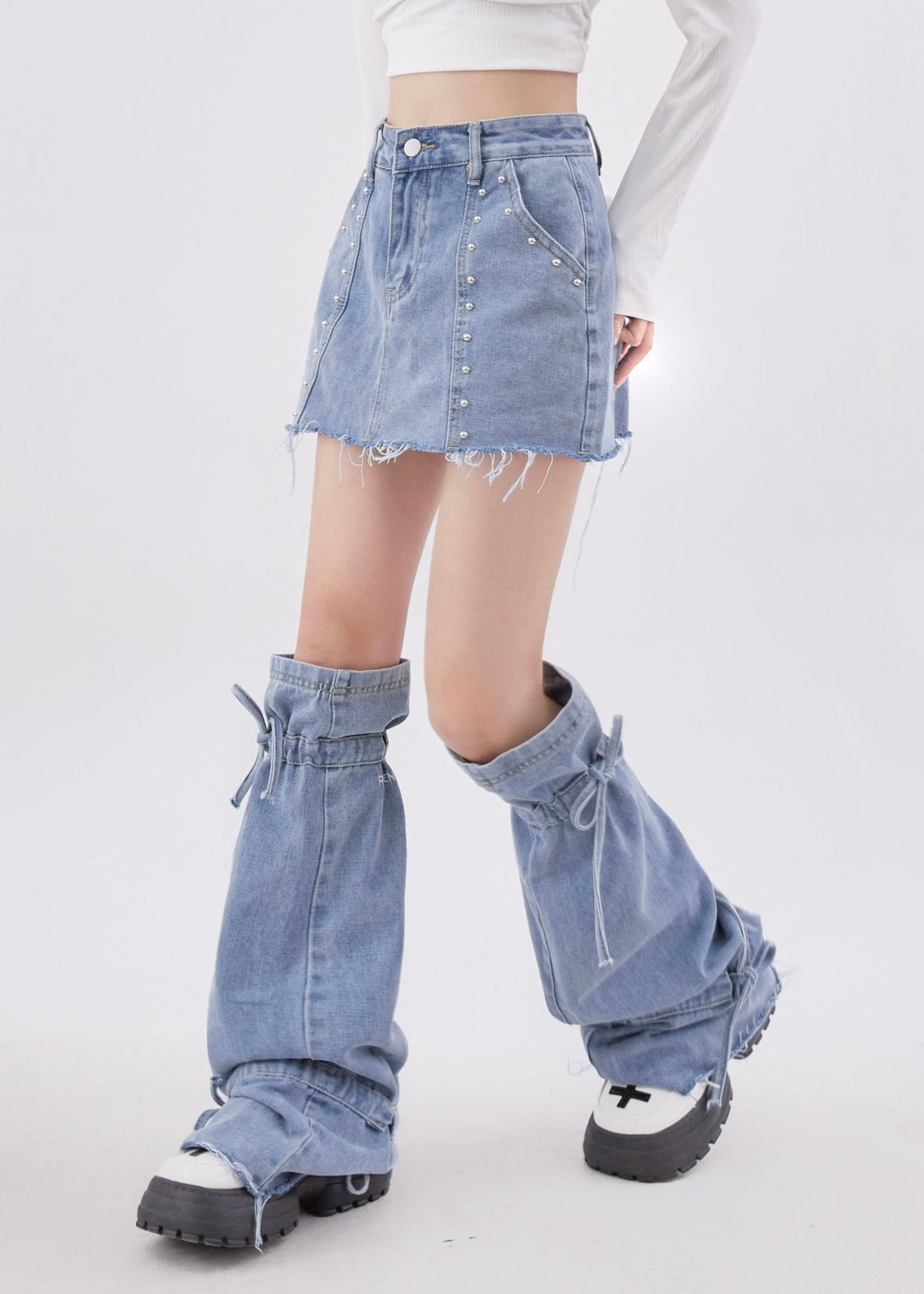 New American Style Denim Short Skirt Leg Two-piece Set