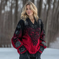 Women's Vintage Heart Art V Neck Cozy Knit Sweater artswardrobe
