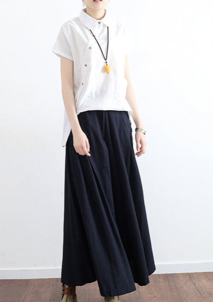 Fall Black Linen Skirts Oversize Pleated Skirts Long