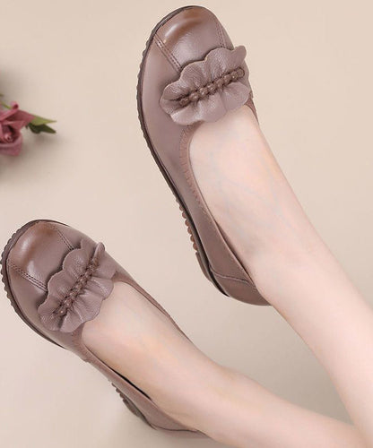 Black Genuine Leather Splicing Flat Feet Shoes