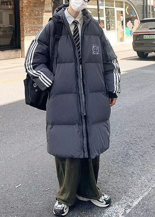 White Hooded Striped Print Duck Down Down Coat Winter