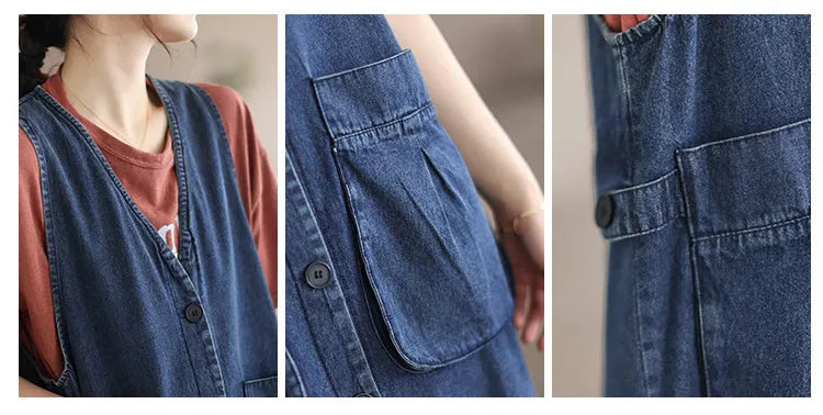 Mid Length Sleeveless Large Pocket V-neck Dress