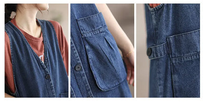 Mid Length Sleeveless Large Pocket V-neck Dress