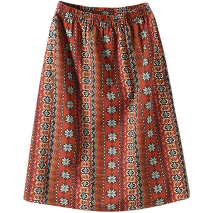 Retro Print Cotton Linen A-line Skirt