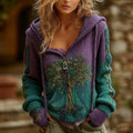 Women's Vintage Viking Tree Of Life Gradient Knit Jacquard Zipper Sweater artswardrobe