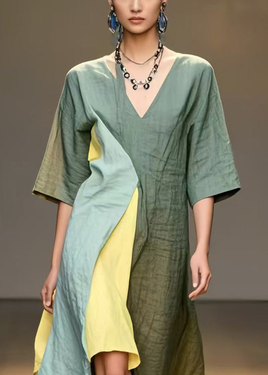 Multicolour Asymmetrical Patchwork Cotton Long Dresses Summer