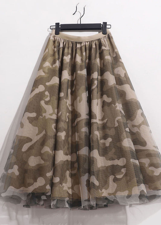Camouflage Print Elastic Waist Tulle Vacation Skirts Spring