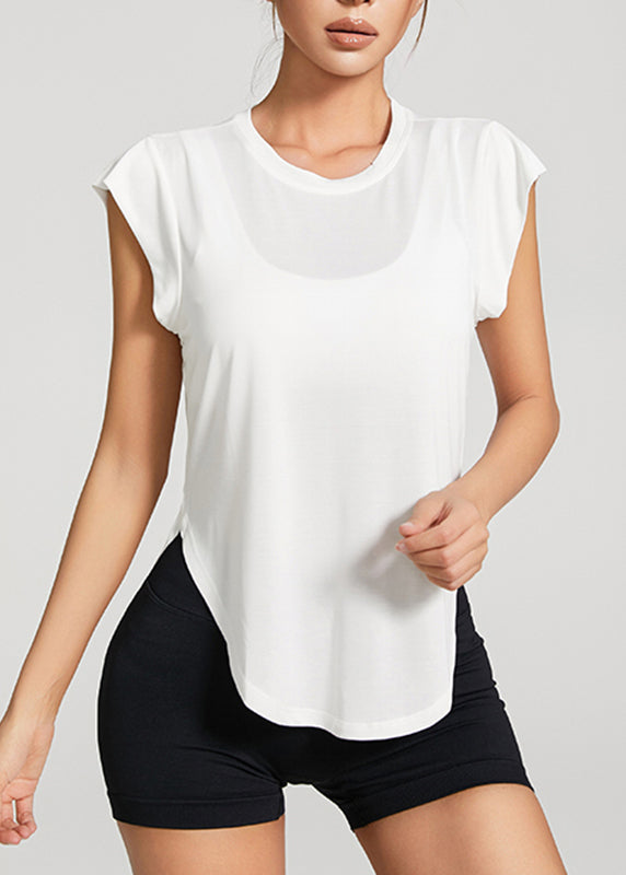 White O-neck Short Sleeve Yoga Tops