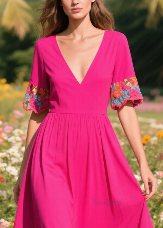 Fine Rose Patchwork Exra Large Hem Cotton Vacation Dresses Summer