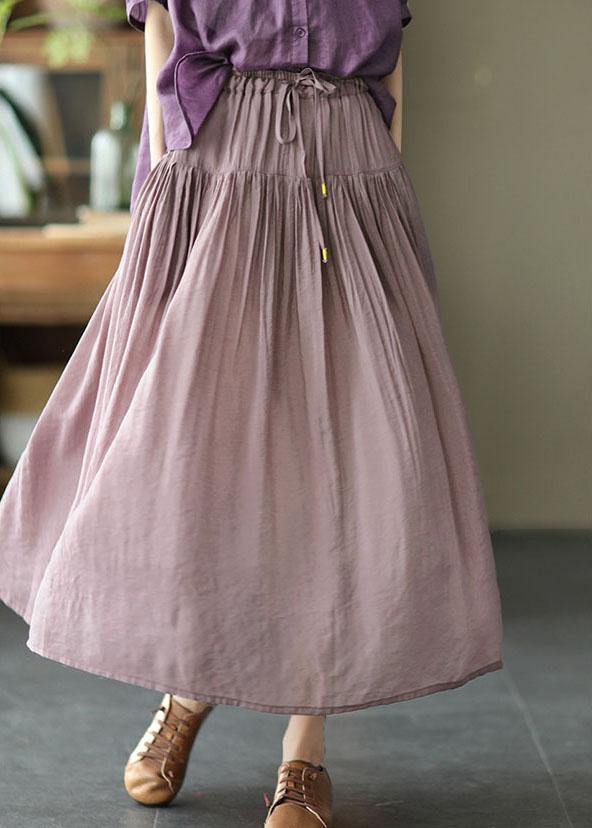 Light Purple Patchwork Tie Waist Summer Skirt Linen