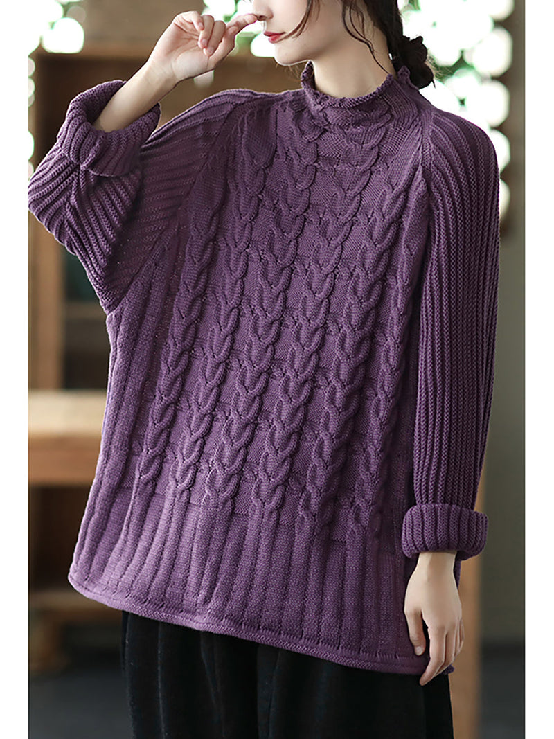 Turtleneck Knitted Color Long Sleeve Sweater