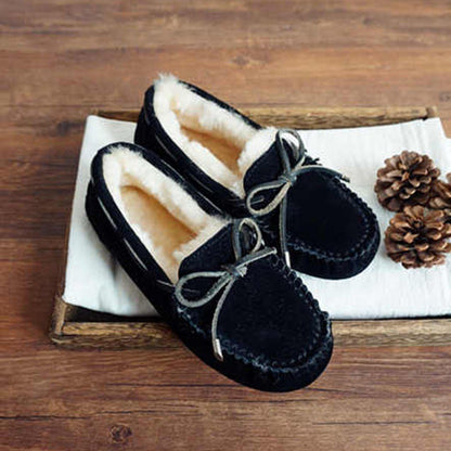 Cozy Slip on Bow-knot Thick Wool Pea Lazy Winter Shoes