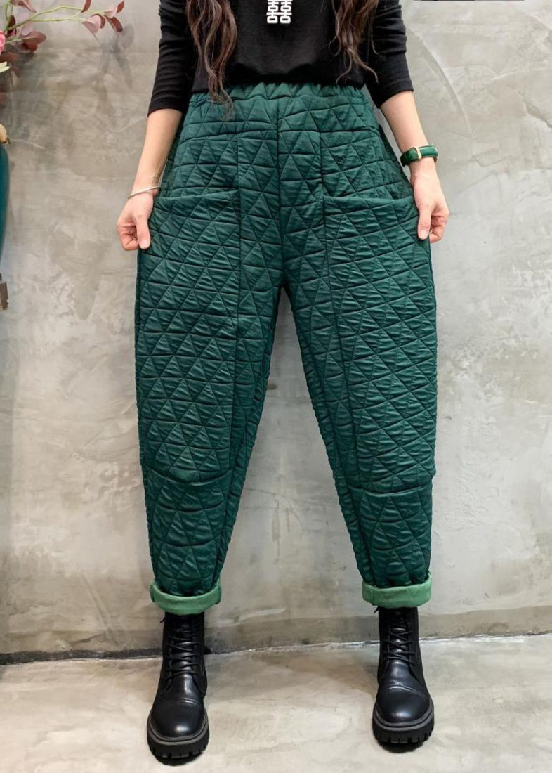 Blackish Green Cotton Filled Crop Pants High Waist