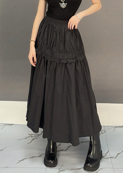 Black Elastic Waist Loose Cotton Fall Skirts Ruffled