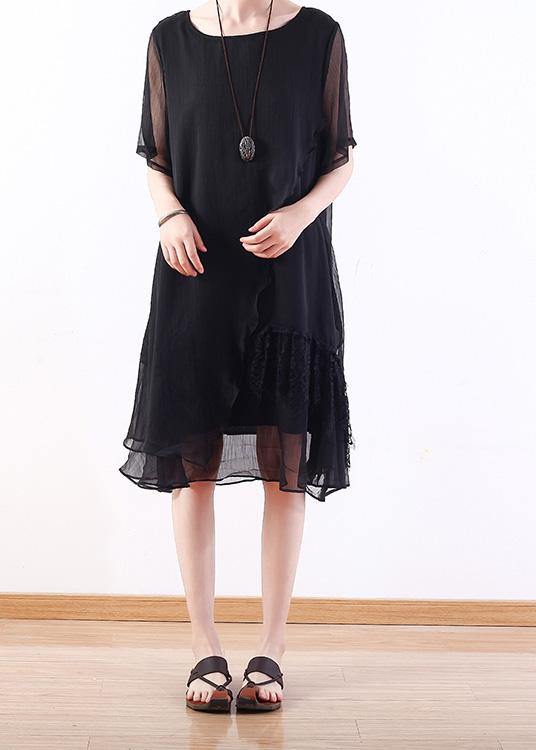 Handmade Black Chiffon Tunics for Organic Outfits Layered Loose Summer Dress