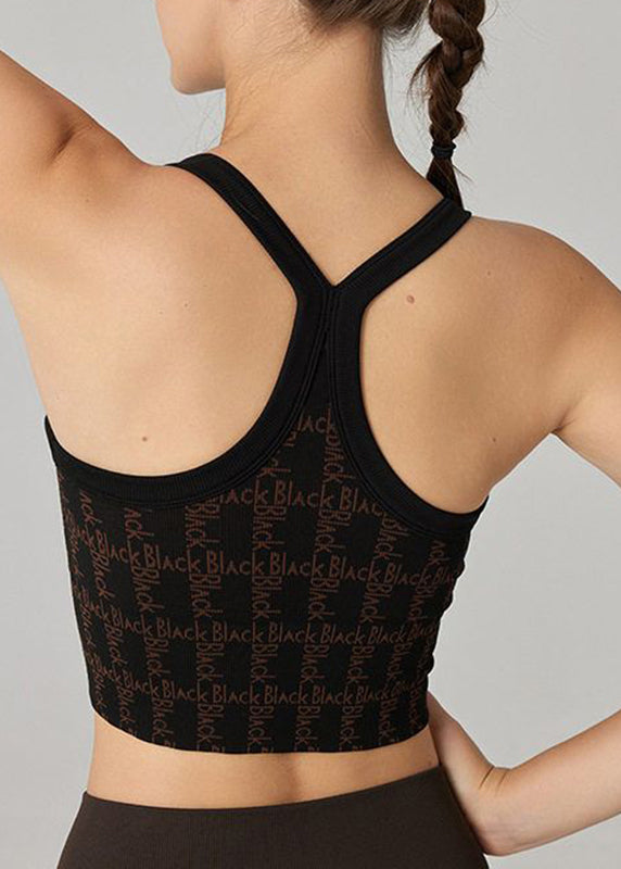 Black Graphic Sports Bra Tank Top