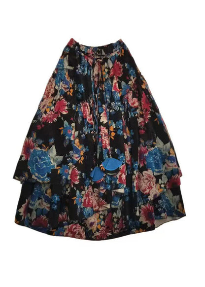 Black Wrinkled Asymmetrical Print Cotton Skirts Spring