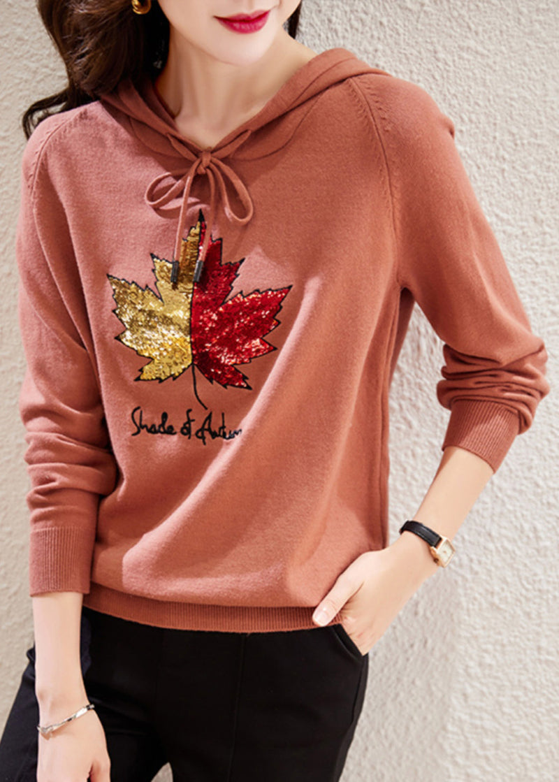 Rubber Red Hooded Embroideried Patchwork Cotton Top Fall