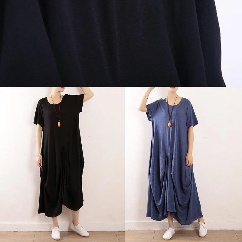 Diy Blue Asymmetric Design Linen Dress Asymmetric Traveling Summer Dresses
