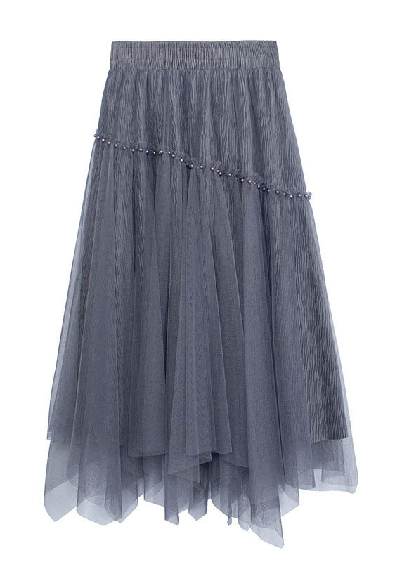 French Grey Nail Bead Patchwork Asymmetrical Design Fall Skirt